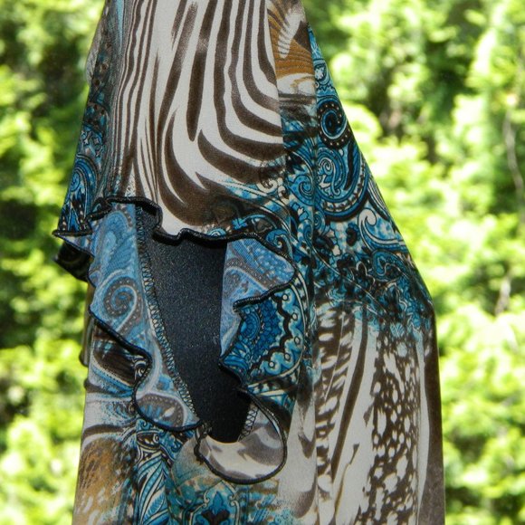2 for/ $25 Jessica Cap Sleeve V-Neck Blouse Brown Blue Zebra Paisley Size 1X - Picture 14 of 16